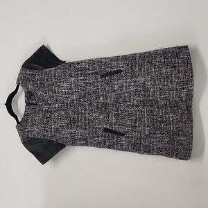 Imoga Tweed Dress Faux Leather Sleeves & Pocket Sz 14